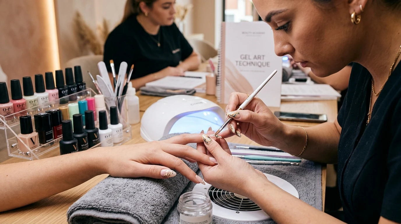 Professional nail art and manicure training session with gel techniques