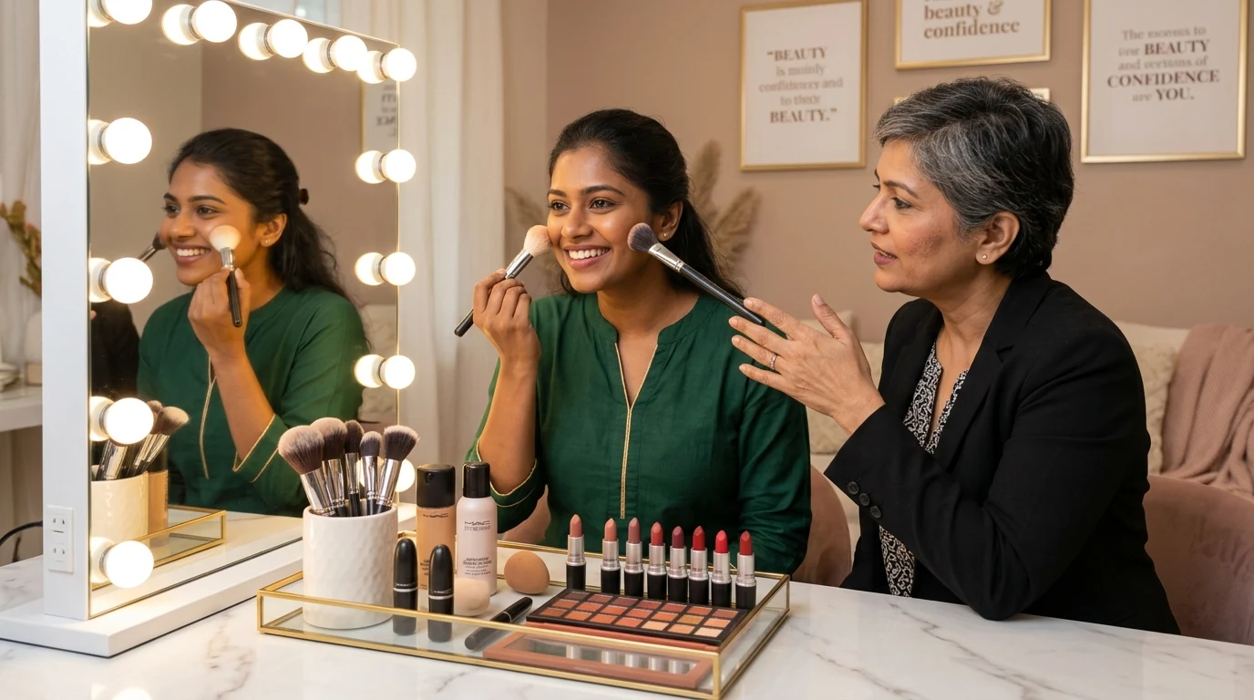 Personal self makeup training and hands-on cosmetics application workshop