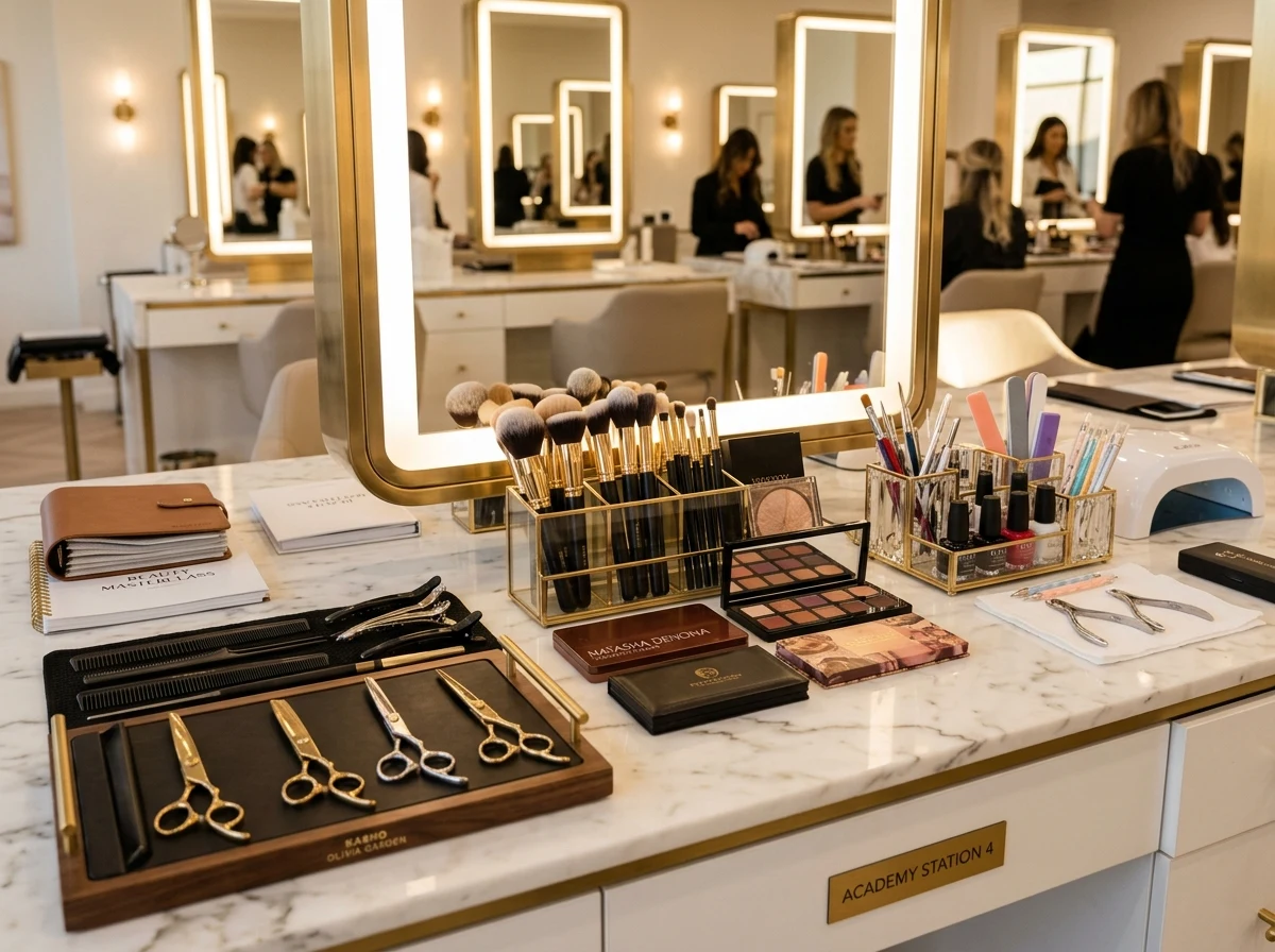 Professional beauty training workstation and makeup tools