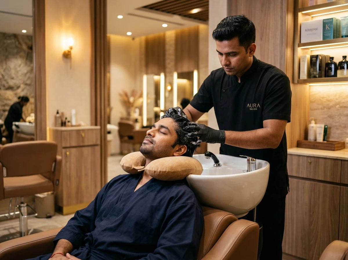 Men’s scalp massage, hair spa, and treatments by male stylist